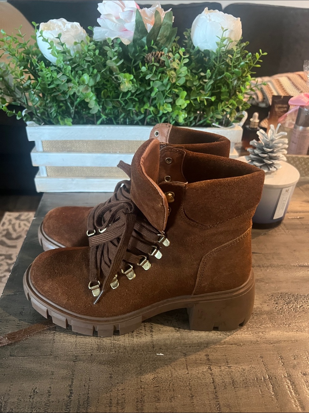 Steve Madden Brown Suede Lace-Up Ankle Boots